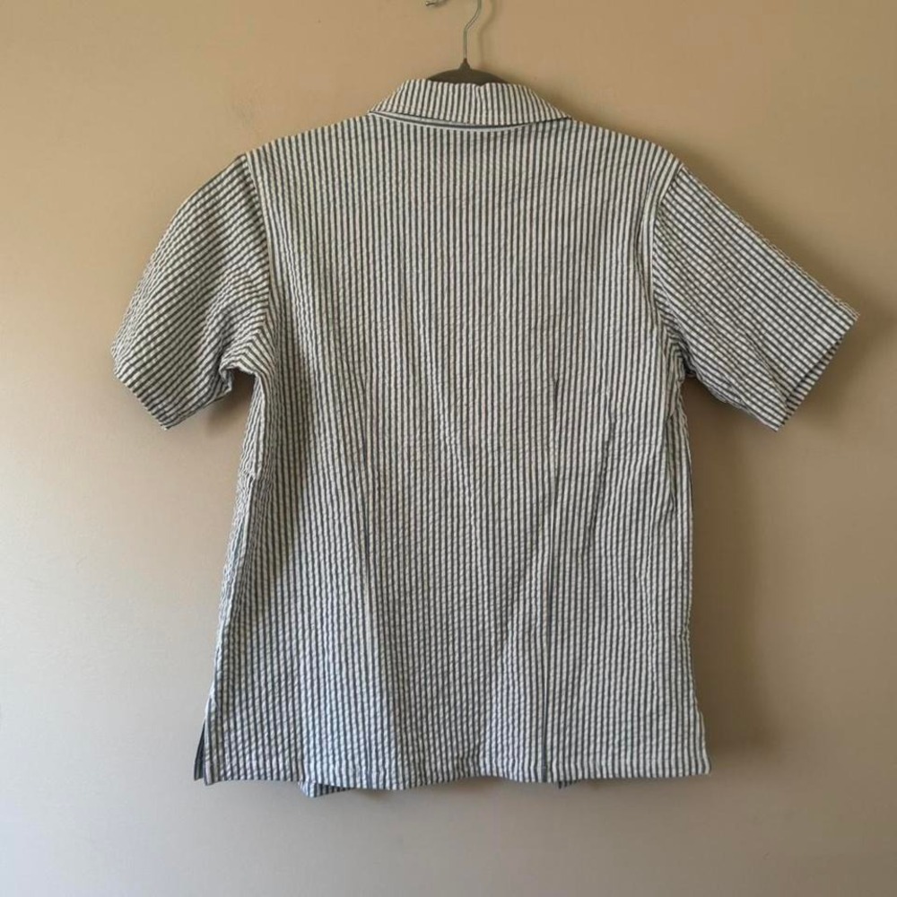 90s blue and white seersucker short sleeve - Picture 5 of 5